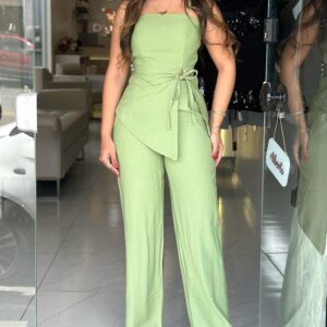 Fashionable Strap-Design Suspender Wide-Leg Pants Loose Set