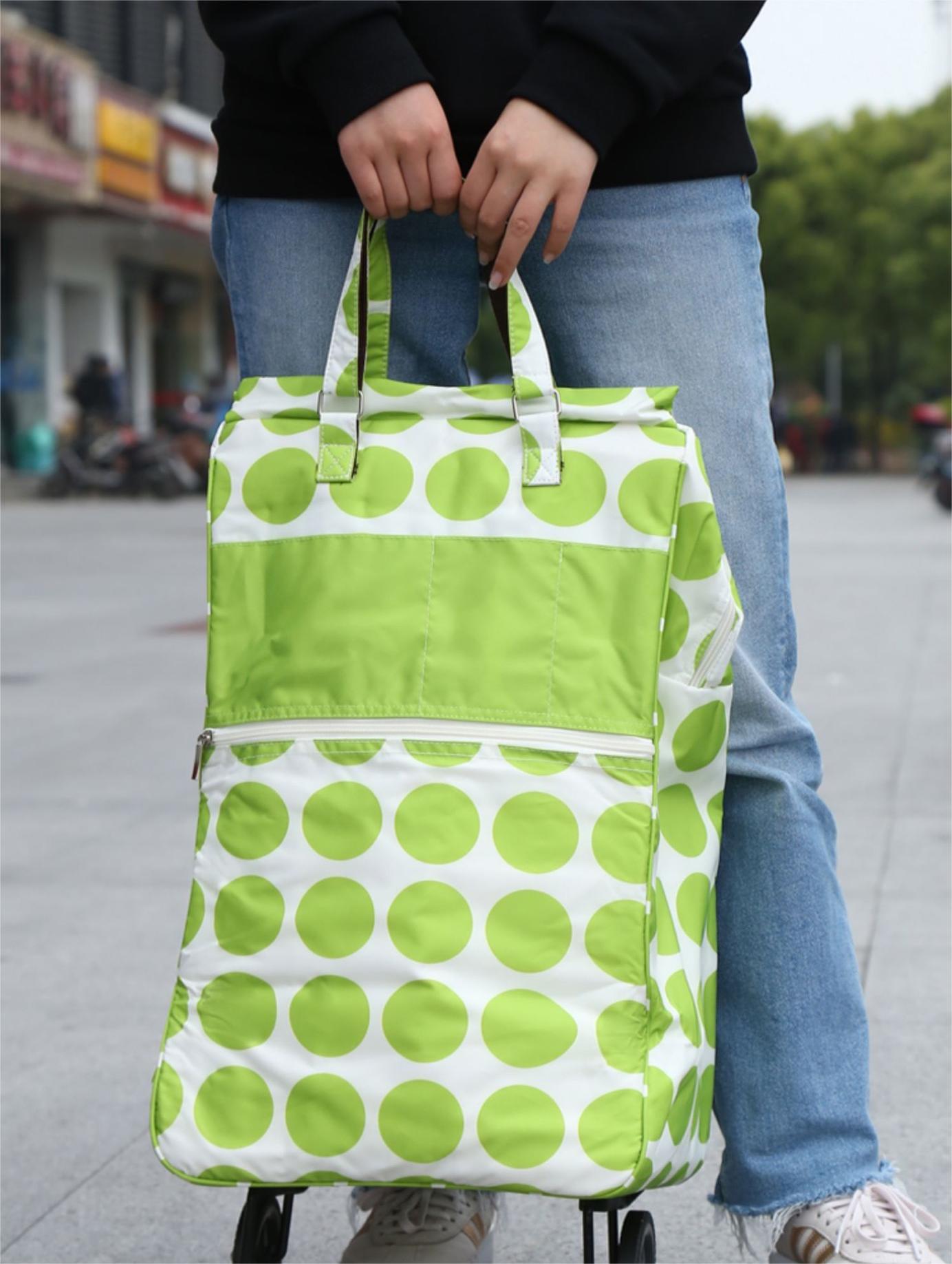 Shopping Trolley Cart Bag Foldable Wheels Carts Bags Market Luggage Basket Green Circle - Image 5