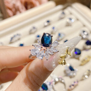 Camellia Custom Blue Sapphire Ring French Luxury Diopside Band