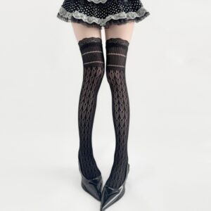 Women's Calf Socks, Lace Cutout Long Socks, Breathable Slouch Socks For Ladies, Thin Summer Ballet Style Leg Socks