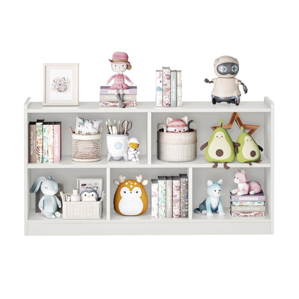 Wooden Storage Cabinet With 5 Sections, Montessori Kids Bookshelf And Toy Organizer For Nursery, Playroom & Classroom