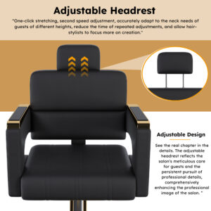 Professional Hydraulic Barber Chair - 360 Swivel With Adjustable Height Stainless Steel Armrests & Reclining Backrest For Salon & Barber Shop Black Gold Single Pack