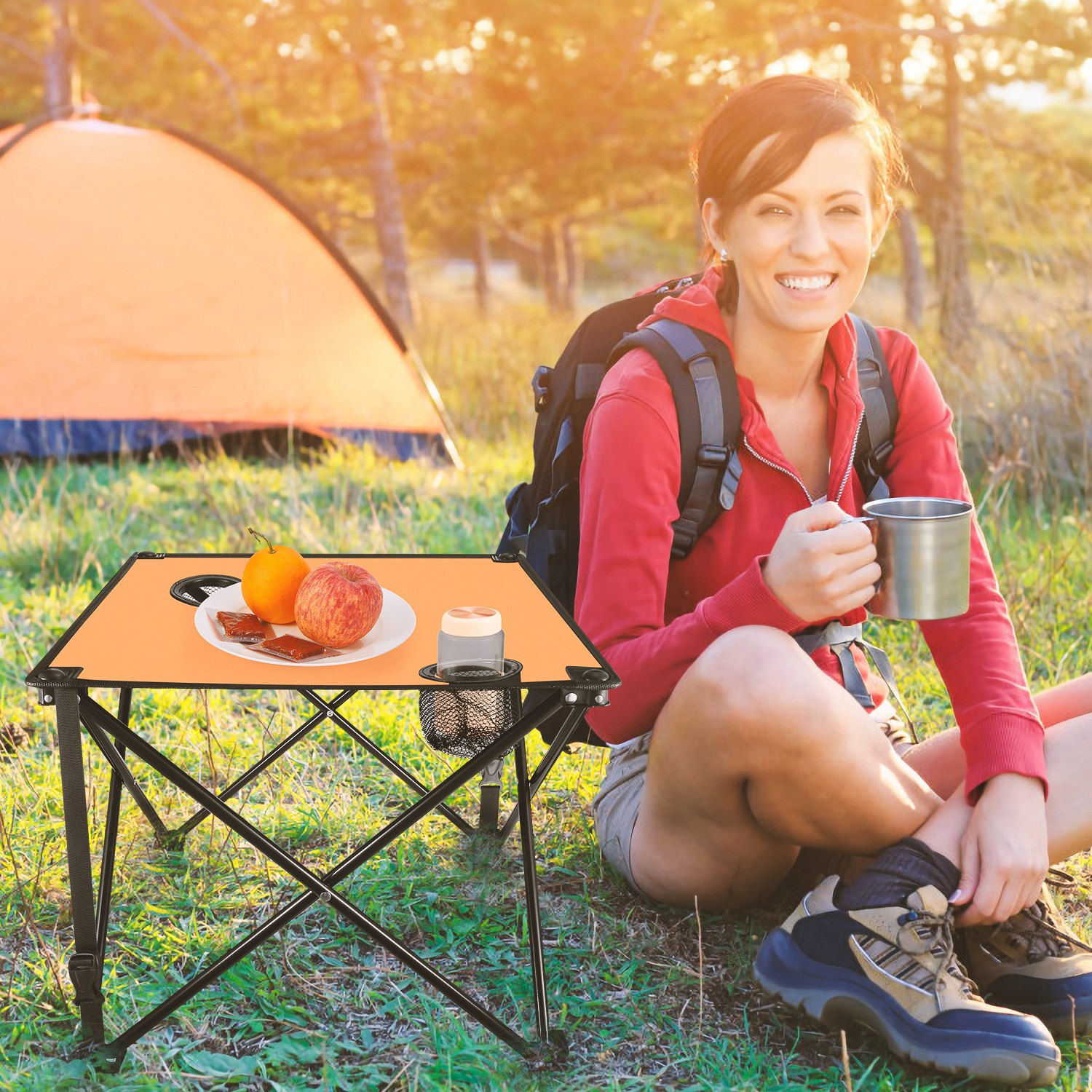 1Pc 2Pc Options Foldable Camping Table Portable Picnic Table Lightweight Travel Desk With 2 Cup Holders Carrying Bag Color Options Black Orange Green Red Blue Navy Blue - Image 48