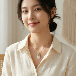 925 Sterling Silver Elegant White Gemstone Necklace Featuring Blue Enamel Ruyi Motif and Sparkling CZ