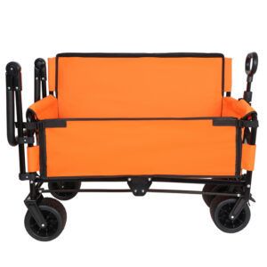 3- In- 1 Folding Wagon Cart With Bench Seat & Canopy & Storage 500lbs Heavy- Duty 180L Capacity All- Terrain Wagon For Camping Beach Sports & Garden Orange