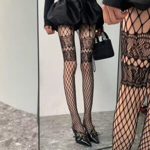 Splicing Hollowed Out Fishing Net Socks, Personalized Pantyhose, Solid Color