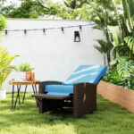 Outdoor Wicker Swivel Recliner Chair, Lifting Footrest, 360Rotating Basic, Water-resistant Cushions, Sky Blue