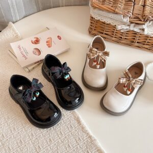 Daughter's Fashion Bow Bright Leather Single Shoes Korean Version Princess Leather Shoes Children's Shoes