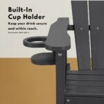 HDPE Bar Height Adirondack Chair With Cup Holder, All-Weather Outdoor Patio Bar Chair With Armrests, 1 Piece Gray