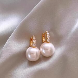 Elegant Nude Pink Enamel Pearl Drop Earrings For Women, Dainty Gold Plated Vintage Dangle Earrings, Luxury Minimalist Daily Wear Bridal Jewelry Gift