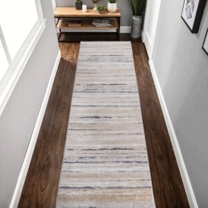 PAYAS 2X8 Ivory Blue Striped Runner Rug