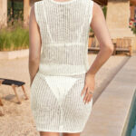 Fisoew Womens 2 Piece Crochet Sets Sleeveless Crop Tops Cover Up Beach Mini Skirt Outfits Vacation Sets