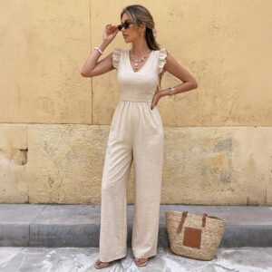 Flutter Sleeve V-Neck Back Bow Jumpsuit