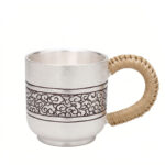 Pure 999 Fine Silver Handcrafted Silver Tea Cup with Engraved Cloud Pattern and Woven Grip Handle - Handicraft