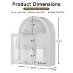 Wall Mounted Arched Cabinet With Glass Doors, Light And Adjustable Shelves For Laundry Room, Bathroom, Kitchen