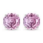 925 Sterling Silver Elegant Octagonal-Cut Pink Gemstone Stud Earrings in Polished White Metal