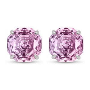 925 Sterling Silver Elegant Octagonal-Cut Pink Gemstone Stud Earrings in Polished White Metal