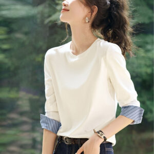 Autumn Round Neck Contrast Color Patchwork Striped Long Sleeve