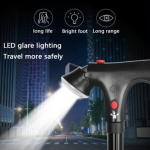 Gehstock Mit LED Licht Und Alarm Verstellbare Armlehne Cane Klappstock Gehhilfe