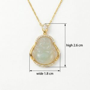 925 Sterling Silver Serene Translucent Jadeite Buddha Pendant Necklace Featuring A Shimmering Stone-Encrusted Frame