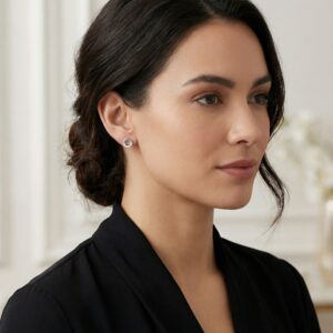 925 Sterling Silver Sterling Silver Round Open Circle Stud Earrings with Shimmering Pavé Set Accents