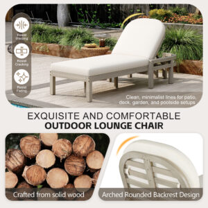 TREXM Outdoor Chaise Lounge Set Of 2 Premium Acacia Wood Patio Recliner With Arched Backrest 5-Position Adjustable Backrest Outdoor Lounge Chair For Poolside Deck & Lawn Gray