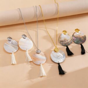Shell-shaped Round Tassel Earrings And Necklace Jewelry Set