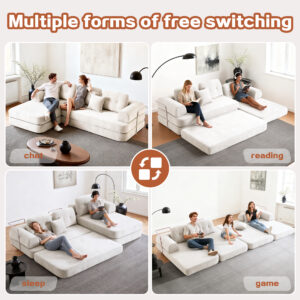 104 Boneless Sofa,Sectional Compressed Couch With Chaise, Deep Seat Modular Sectional Sofa Chenille Memory Foam Sofa Boneless Couches For Living Room Bedroom, No Assembly Required