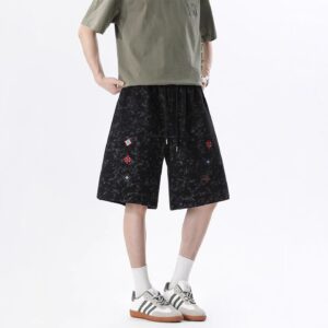 Men's Loose-Fit Embroidered Patchwork Sports Shorts