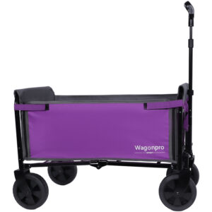 All- In- One Convertible Folding 4- Wheel Trolley With Bench Seat And Dog Leash - Heavy Duty Foldable Utility Trolley For Camping Beach Shopping - Versatile Seating And Storage Space Purple Gray