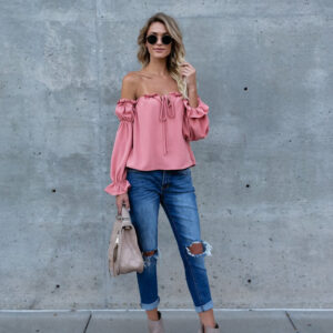 Casual Off-Shoulder Chiffon Solid Color Womens Top