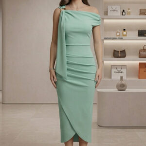 Womens Slash Neck Wrap Front Midi Dress - Evening Or Casual Wear Ladies Dress