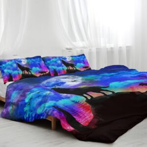 Wolf Animal Duvet Cover - 3 Pieces 3D Galaxy Moon Wolf Print Polyester Extra Soft Bedding Set, Includes 1 Duvet Cover With Zipper Closure & 2 Pillow Shams, Comforter Not Included
