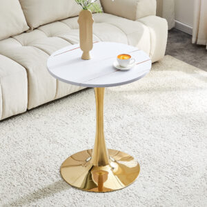 Round Dining Table, 23.6in Circle Tulip Table With Thickened Tabletop & Metal Pedestal, Mid Century Modern Bistro Table For Kitchen, Small Places, Living Room, Cafe White