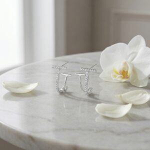 925 Sterling Silver Modern Sterling Silver Diamond-Accented Double T-Bar Stud Earrings