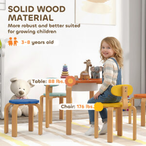 5 Piece Kids Table And Chairs Set, Toddler Table And Chair Set Solid Wood With Built-in Storage, Supporting Up To 176 Lbs