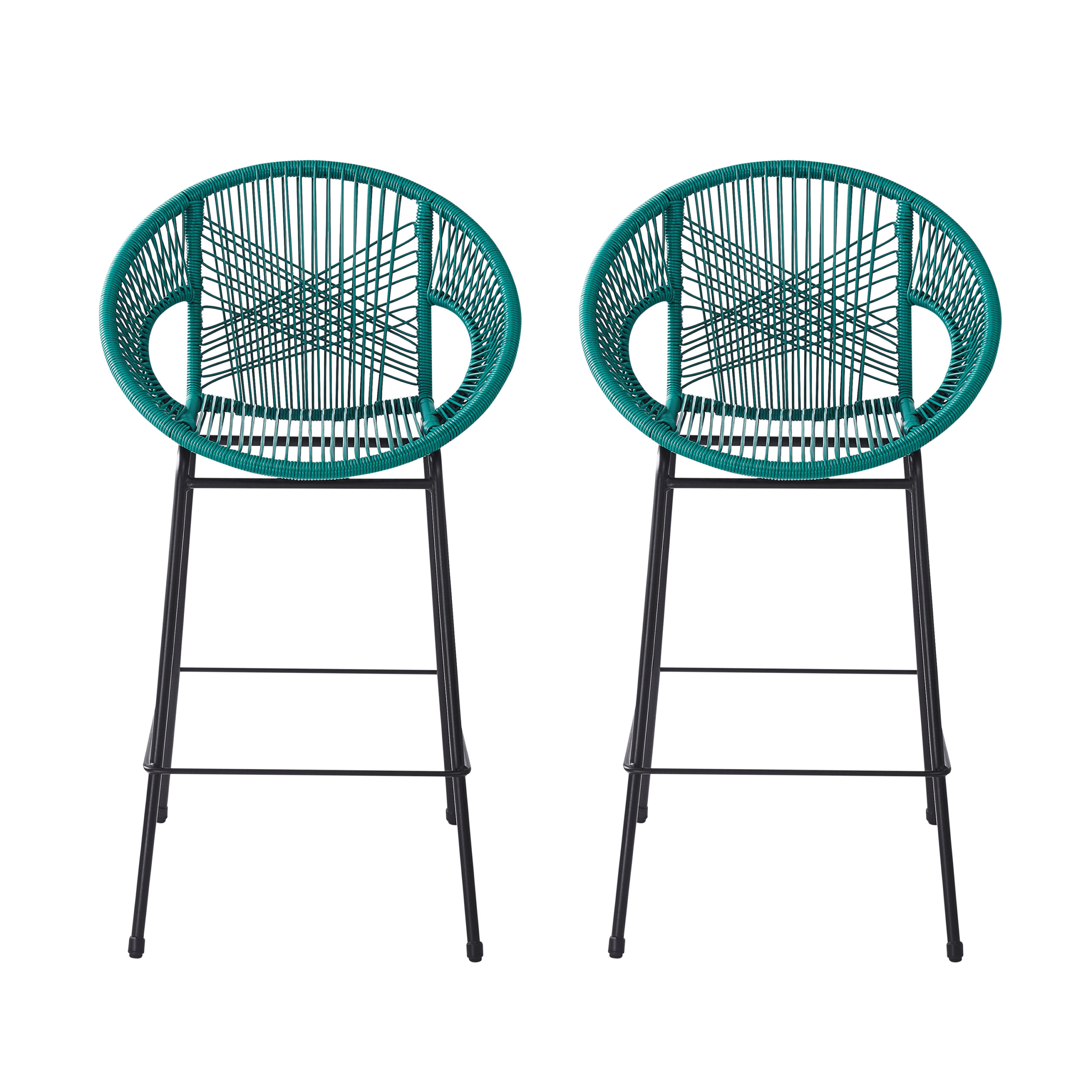 Ferrara Outdoor Patio Teal Faux Wicker Barstool Set Of 2 - Image 3
