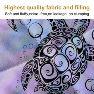 Sea Turtle Quilt Set 3 Piece, Lightweight Microfiber Coverlet Mandala Turtle Bedspread Purple Blue Bedspread Set,1 Quilt, 2 Pillow Shams