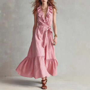 V-neck Sleeveless Lace-Up Panelled Dress