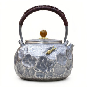 Pure 999 Fine Silver Handcrafted Hammered Silver-Tone Teapot with Ornate Snail Detail and Amber Finial - Handicraft