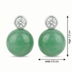 925 Sterling Silver Elegant Round Green Jade and Brilliant Diamond Bezel-Set Stud Earrings
