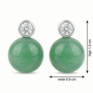 925 Sterling Silver Elegant Round Green Jade and Brilliant Diamond Bezel-Set Stud Earrings