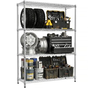 1400 Lbs 4-Shelf Storage Shelves,Wire Shelving Heavy Duty Metal Storage Shelving Unit Adjustable Garage Shelving Rack Pantry Kitchen Chrome, 4 Tier,15.8 D X 45.3 W X 59.4 H
