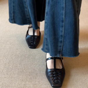 2026 New Vintage Woven Square Toe Mules, 3.5cm Mid Heel Elegant Closed Toe Outdoor Sandals