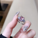 Light Luxury Floral Open Ring, Premium Zircon Colored Gem, Unique Sweet Cool Style