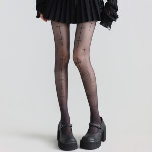 Printed Cross Stocking Black Silk Skin Silk Pantyhose