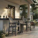 HDPE Bar Height Adirondack Chair With Cup Holder, All-Weather Outdoor Patio Bar Chair With Armrests, 1 Piece Gray