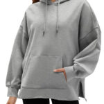 Fisoew Women's Hoodies Oversized Sweatshirts Casual Long Sleeve Side Slit Pullover Tops Fall Winter Outfits With Pocket