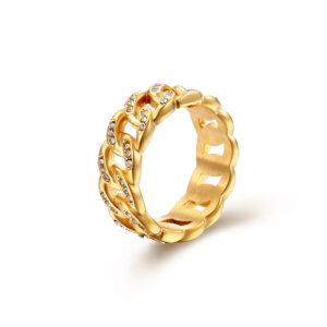Titanium Steel Cuban-link Ring With Rhinestones