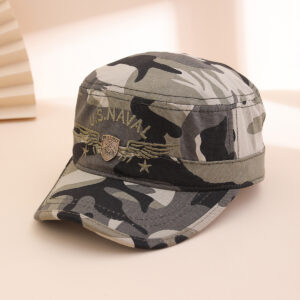 Military Style Camouflage Patterned Peaked Cap With Embroidered Wings And Metal Logo For Sun Protection Casual Outdoor Baseball Cap